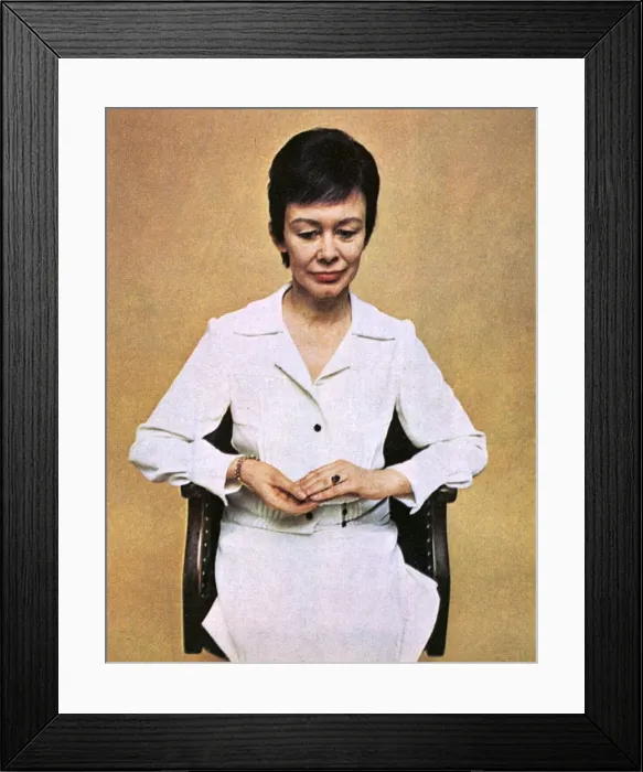 Framed Print : Janey Ironside wearing Ossie Clarke Framed Print : Janey Ironside wearing Ossie Clarke
