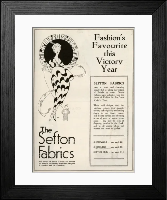 Framed Print : Sefton Fabrics advertisement 1919 - Victory Year