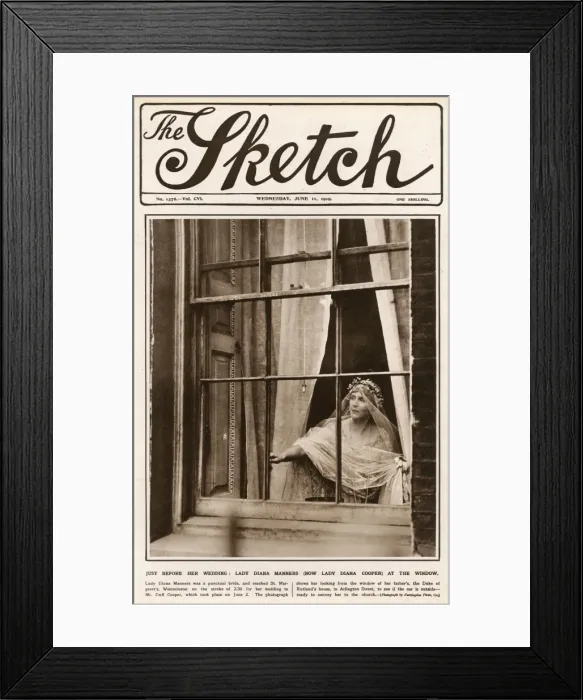 Framed Print : Sketch front cover - Lady Diana Manners on her wedding day
