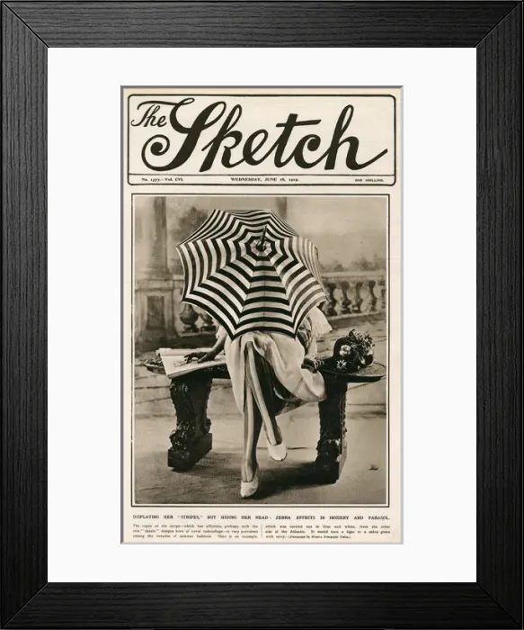 Framed Print : Sketch cover - striped parasol and stockings, dazzle fashion Framed Print : Sketch cover - striped parasol and stockings, dazzle fashion