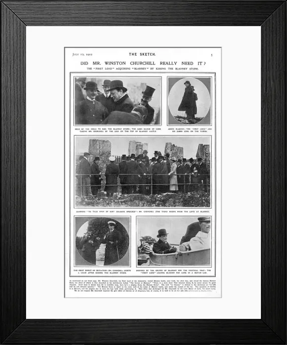 Framed Print : Winston Churchill kissing the Blarney Stone Framed Print : Winston Churchill kissing the Blarney Stone