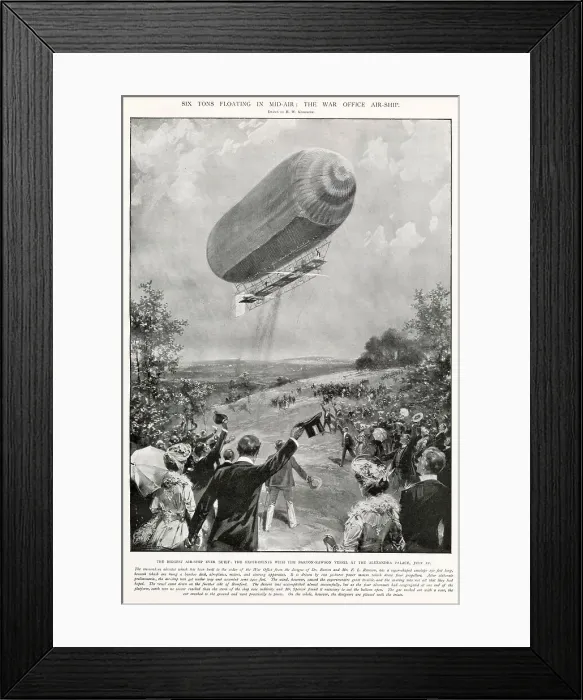 Framed Print : Biggest experimental airship built at the time, designed by Dr. Barton and F. L. Rawson flying over Alexandra Palace, London. Date: 22nd July 1905