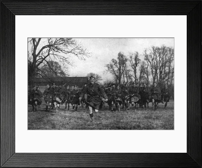 Framed Print : John Lauder, son of Harry, leading practice charge, WW1 Framed Print : John Lauder, son of Harry, leading practice charge, WW1