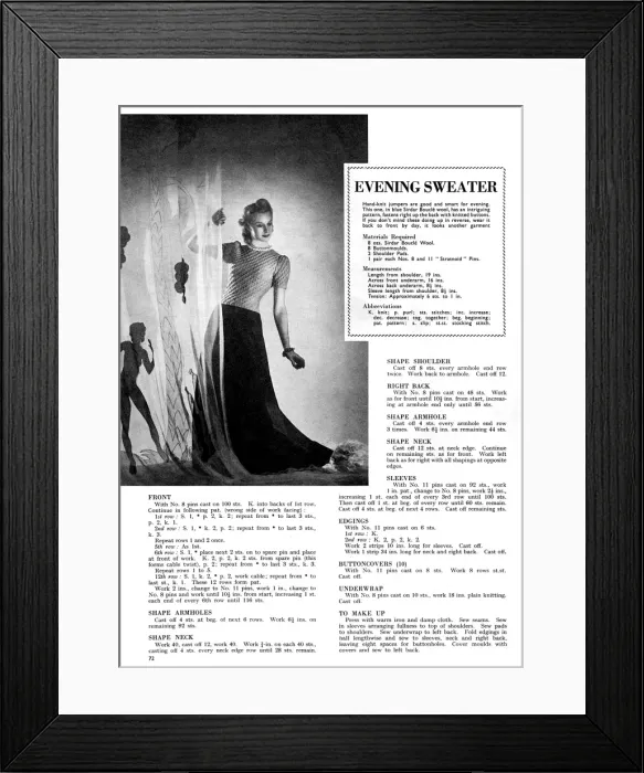 Framed Print : Late 1930s knitting section, Britannia and Eve, 1939 Framed Print : Late 1930s knitting section, Britannia and Eve, 1939