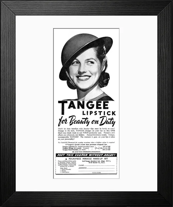 Framed Print : Tangee lipstick advertisement, 1939 Framed Print : Tangee lipstick advertisement, 1939