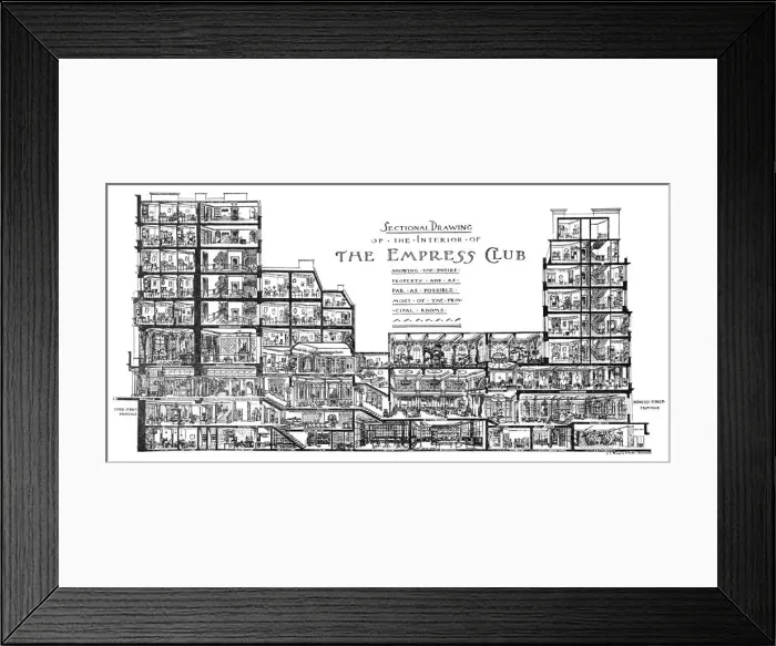 Framed Print : A Sectional Drawing of The Empress Club, 13 Berkeley Street