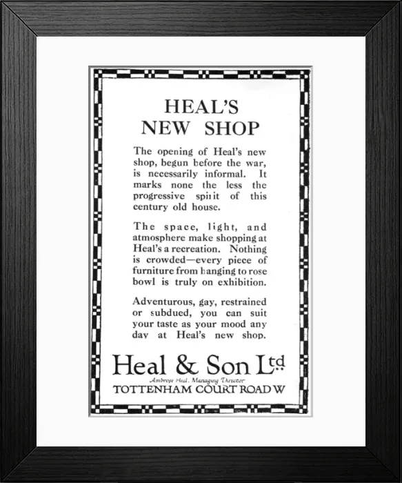 Framed Print : Advertisement for Heals - new store opening Tottenham Ct Rd
