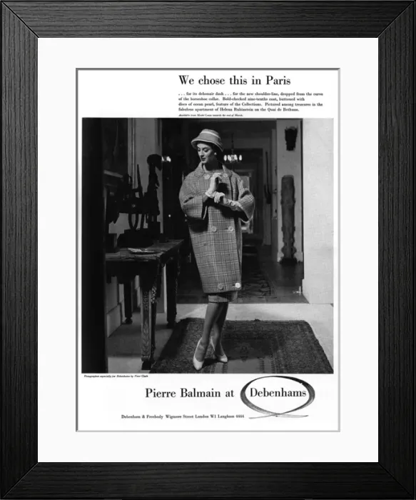 Framed Print : Pierre Balmain at Debenhams advertisement, 1959 Framed Print : Pierre Balmain at Debenhams advertisement, 1959