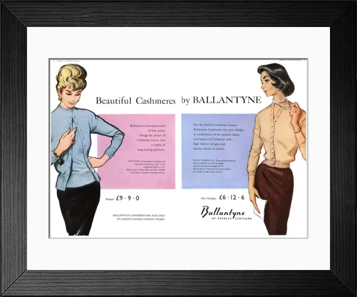 Framed Print : Ballantyne cashmere advertisement, 1959 Framed Print : Ballantyne cashmere advertisement, 1959