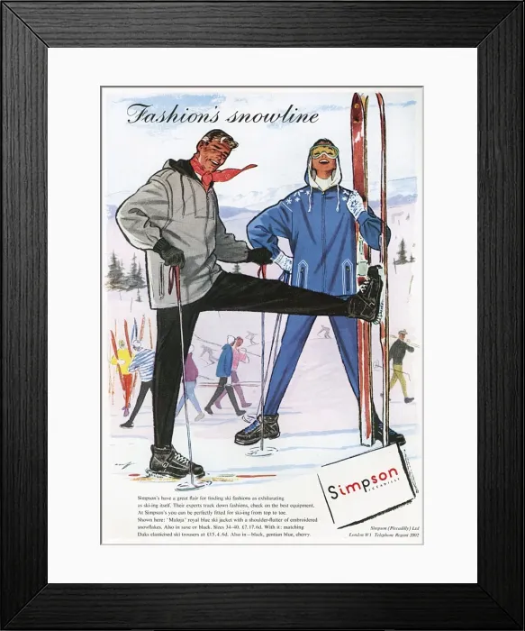 Framed Print : Simpson of Piccadilly advertisement - ski fashion 1956 Framed Print : Simpson of Piccadilly advertisement - ski fashion 1956