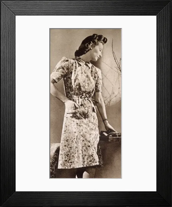 Framed Print : Utility floral coverall, 1943 - WWII fashion Framed Print : Utility floral coverall, 1943 - WWII fashion