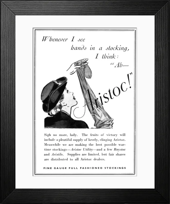 Framed Print : Aristoc WWII stockings advertisement - rayon Framed Print : Aristoc WWII stockings advertisement - rayon
