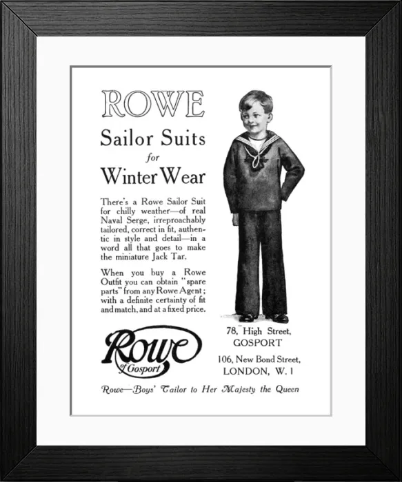 Framed Print : Advertisement for Rowe sailor suits Framed Print : Advertisement for Rowe sailor suits