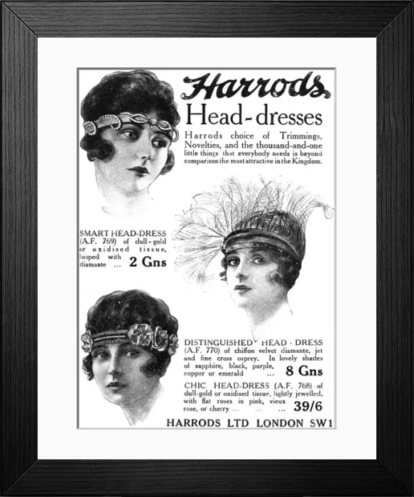 Framed Print : Harrods head dresses 1919 Framed Print : Harrods head dresses 1919