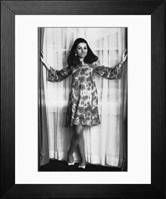 Framed Print : Susan Baptiste wearing a Hildebrand dress, 1966 Framed Print : Susan Baptiste wearing a Hildebrand dress, 1966