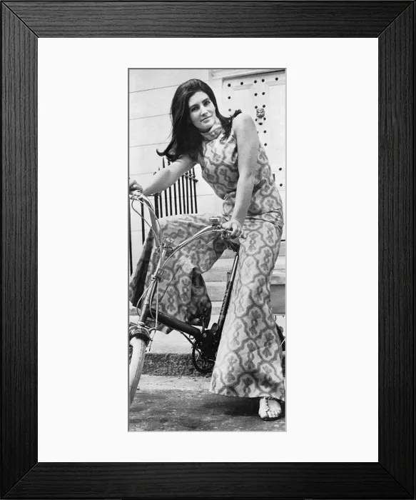 Framed Print : Janet Lyle wearing a silk culotte suit from Annacat