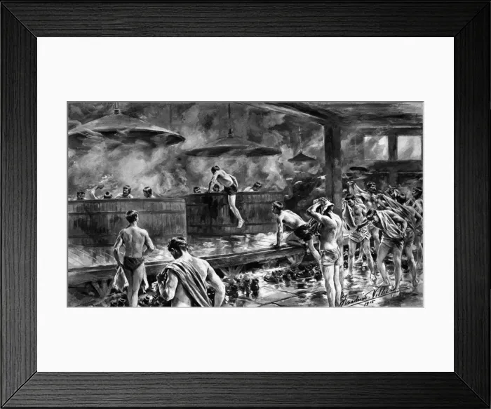 Framed Print : Soldiers bathing in a brewery during World War I Framed Print : Soldiers bathing in a brewery during World War I