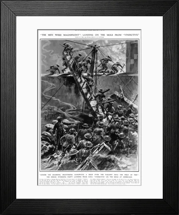 Framed Print : Zeebrugge, landing on the mole, 1918 Framed Print : Zeebrugge, landing on the mole, 1918