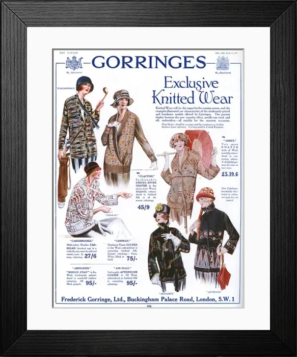 Framed Print : Gorringes exclusive knitted wear, 1924 advertisement Framed Print : Gorringes exclusive knitted wear, 1924 advertisement