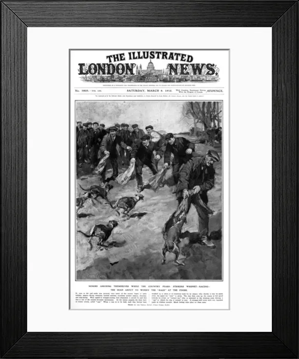 Framed Print : Miners racing whippets, Illustrated London News front cover Framed Print : Miners racing whippets, Illustrated London News front cover