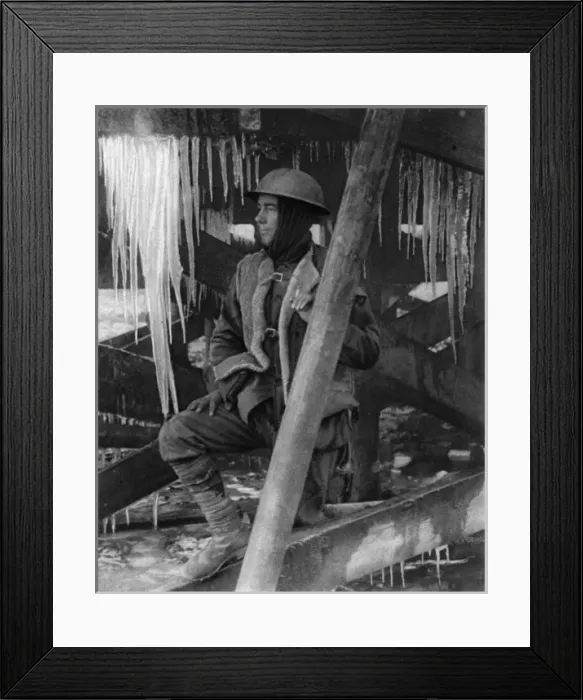 Framed Print : A warmly clad British soldier amongst icicles Framed Print : A warmly clad British soldier amongst icicles