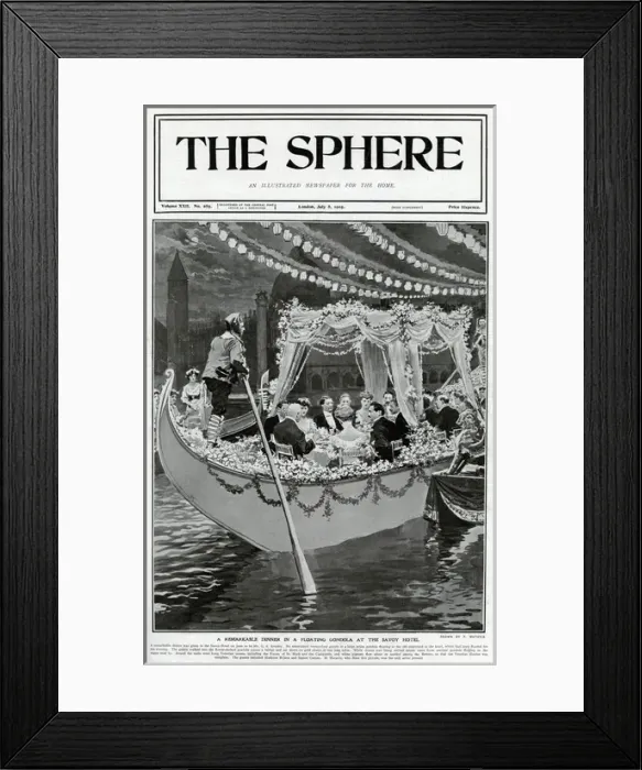 Framed Print : Sphere cover - floating gondola at the Savoy by Matania Framed Print : Sphere cover - floating gondola at the Savoy by Matania