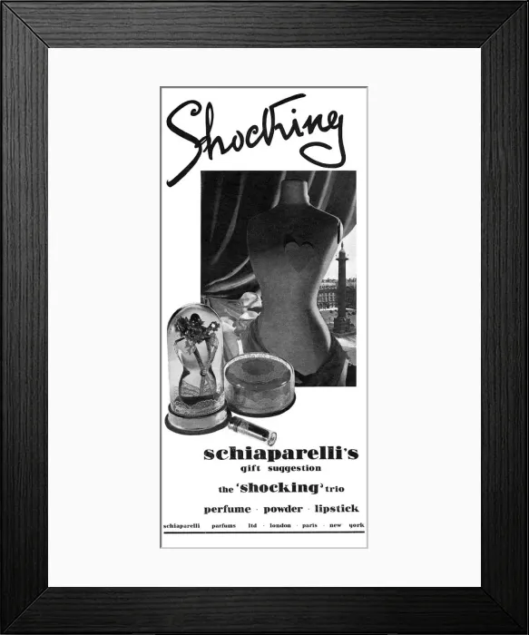Framed Print : Advertisement for Elsa Schiaparellis Shocking products Framed Print : Advertisement for Elsa Schiaparellis Shocking products