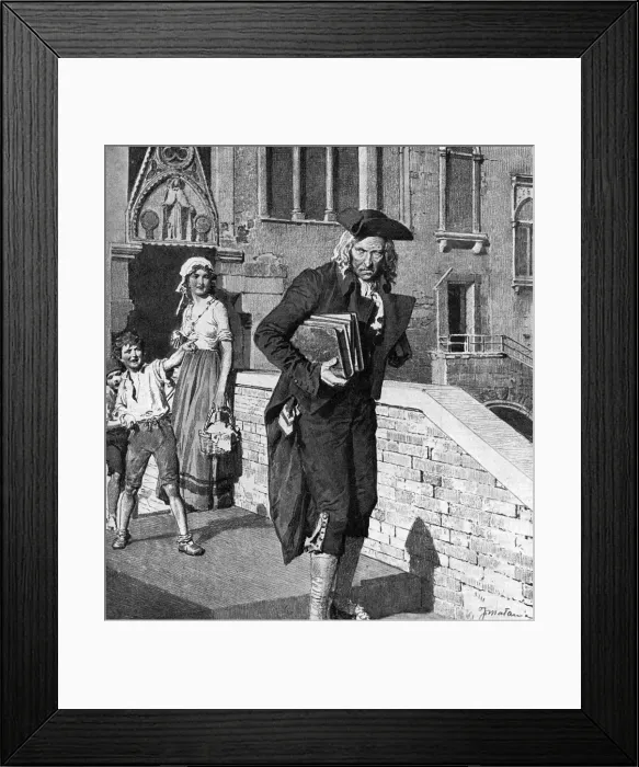 Framed Print : Casanova being hit by a stone and mocked by a child Framed Print : Casanova being hit by a stone and mocked by a child