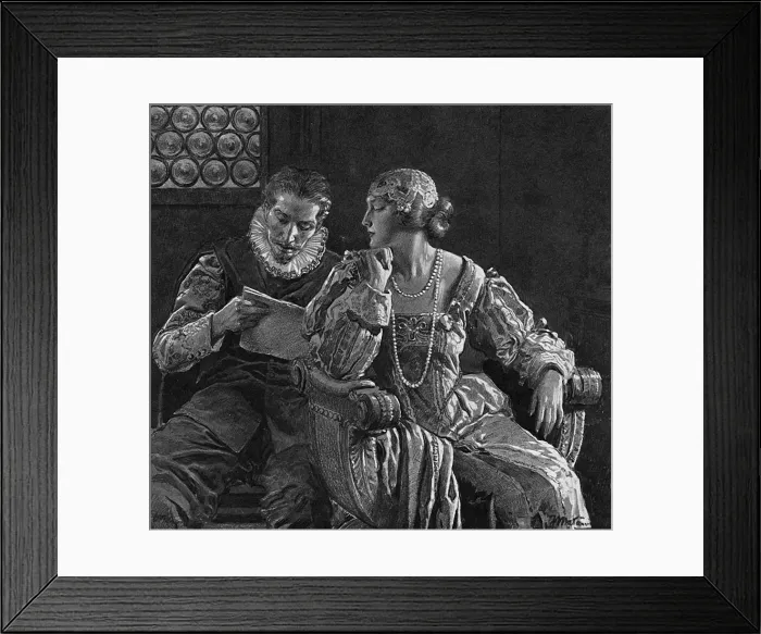 Framed Print : Cervantes reads his La Galatea to his wife Dona Catalina Framed Print : Cervantes reads his La Galatea to his wife Dona Catalina