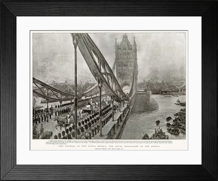 Framed Print : The Prince and Princess of Wales (later Edward VII and Alexandra of Denmark) going over the bridge, round on the south side of the river and down back again by the southern approach and returned over the bridge in the same order
