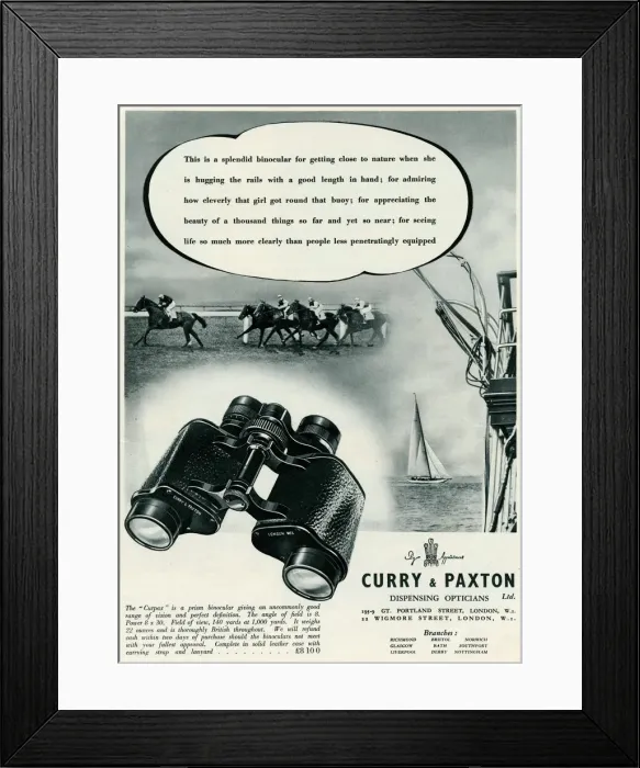 Framed Print : Advert for Curry & Paxton, binoculars 1934 Framed Print : Advert for Curry & Paxton, binoculars 1934