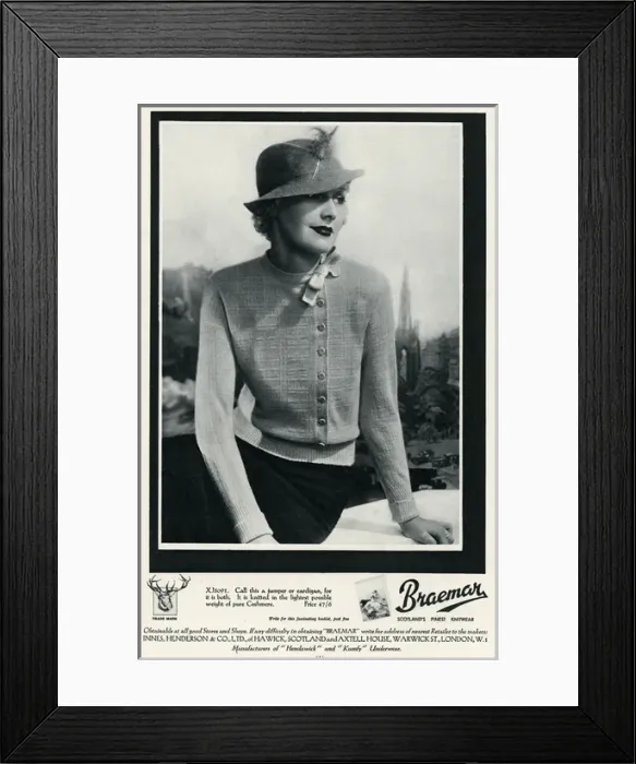 Framed Print : Advert for Braemar Scotlands finest knitwear 1935 Framed Print : Advert for Braemar Scotlands finest knitwear 1935