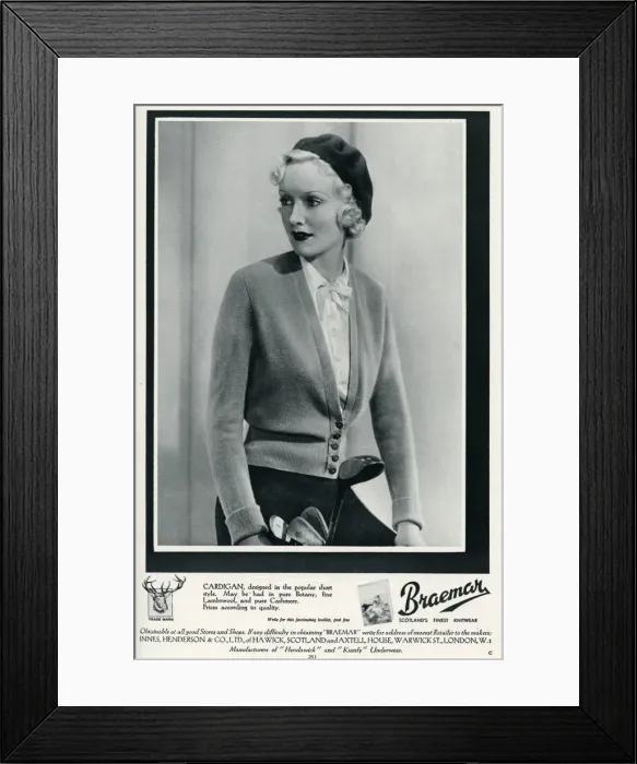 Framed Print : Advert for Braemar Scotlands finest knitwear 1935 Framed Print : Advert for Braemar Scotlands finest knitwear 1935
