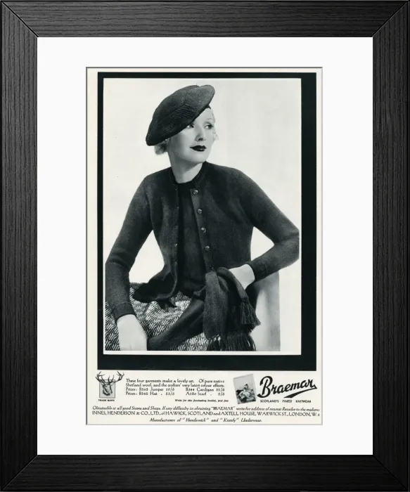 Framed Print : Advert for Braemar Scotlands finest knitwear 1935
