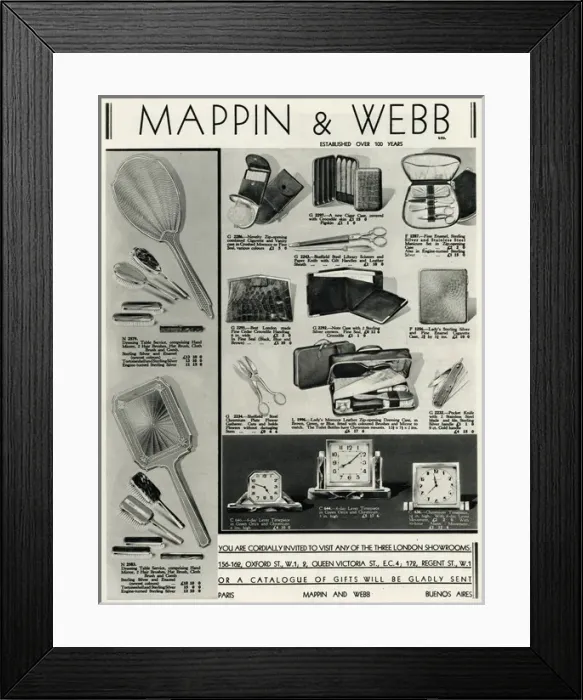 Framed Print : Advert for Mappin & Webb vanity items 1934 Framed Print : Advert for Mappin & Webb vanity items 1934