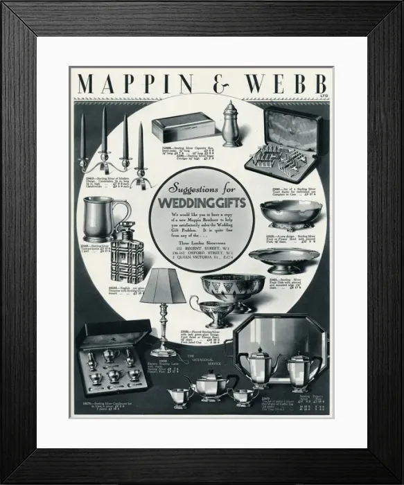 Framed Print : Advert for Mappin & Webb wedding gifts 1935 Framed Print : Advert for Mappin & Webb wedding gifts 1935