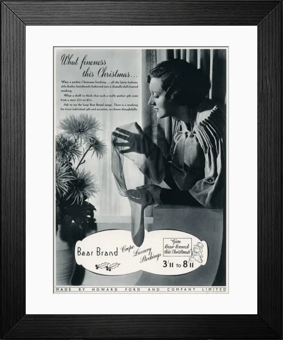 Framed Print : Advert for Stockings by Bear Brand 1936 Framed Print : Advert for Stockings by Bear Brand 1936