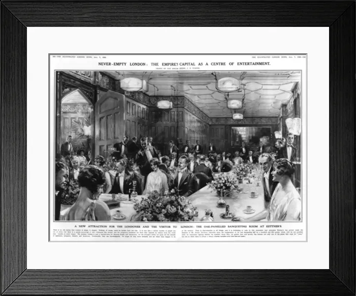 Framed Print : The oak-panelled banqueting room at Kettner s Framed Print : The oak-panelled banqueting room at Kettner s