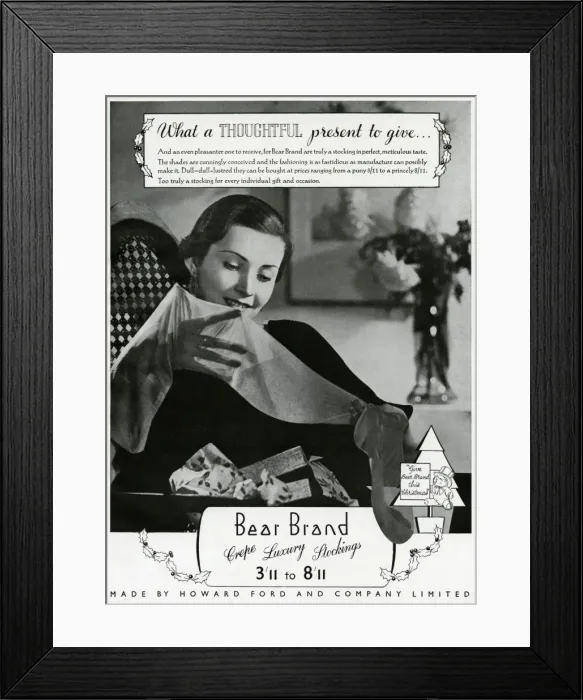 Framed Print : Advert for Stockings by Bear Brand 1936 Framed Print : Advert for Stockings by Bear Brand 1936