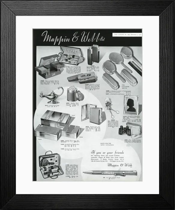 Framed Print : Advert for Mappin & Webb unusual presents 1936 Framed Print : Advert for Mappin & Webb unusual presents 1936