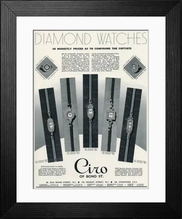 Framed Print : Advert for Ciro diamond watches 1936 Framed Print : Advert for Ciro diamond watches 1936
