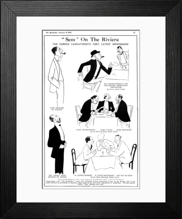 Framed Print : Sem on the Riviera, famous personalities 1913 Framed Print : Sem on the Riviera, famous personalities 1913