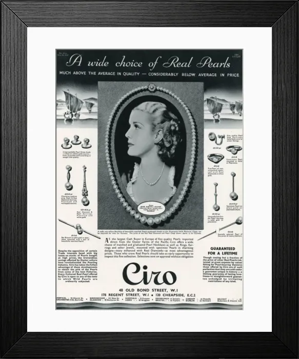Framed Print : Advert for Ciro jewellery 1936