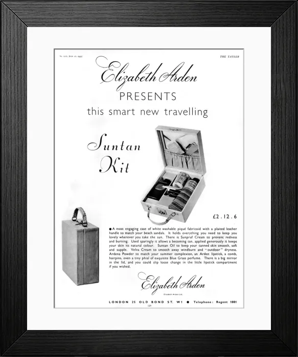 Framed Print : Elizabeth Arden suntan kit, 1935 Framed Print : Elizabeth Arden suntan kit, 1935