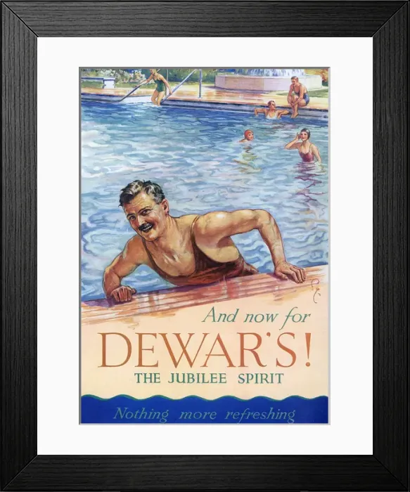 Framed Print : Dewars whisky advertisement - swimming pool Framed Print : Dewars whisky advertisement - swimming pool