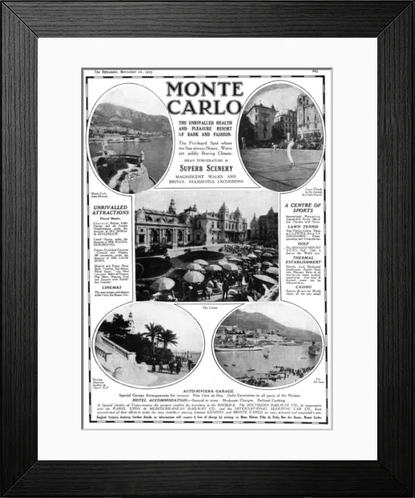 Framed Print : Advertisement for Monte Carlo, French Riviera, 1923 Framed Print : Advertisement for Monte Carlo, French Riviera, 1923