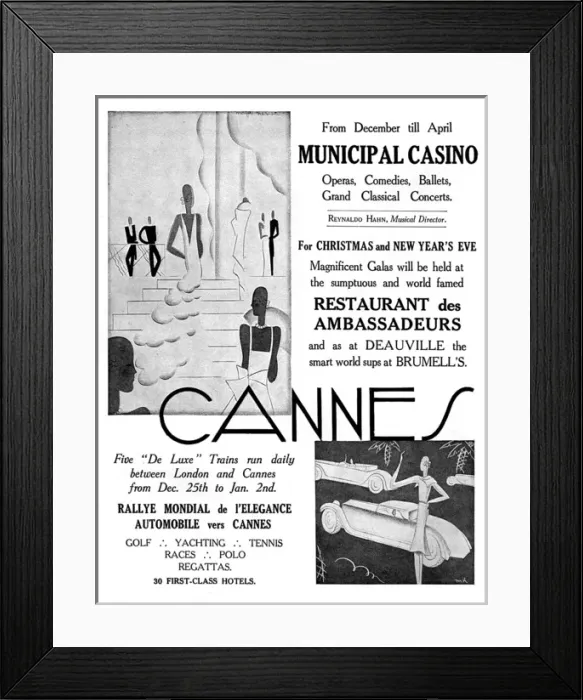Framed Print : Cannes advertisement, 1929 Framed Print : Cannes advertisement, 1929