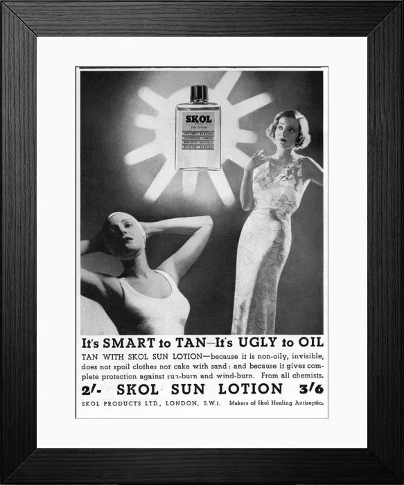 Framed Print : Skol Sun Lotion advertisement, 1936 Framed Print : Skol Sun Lotion advertisement, 1936