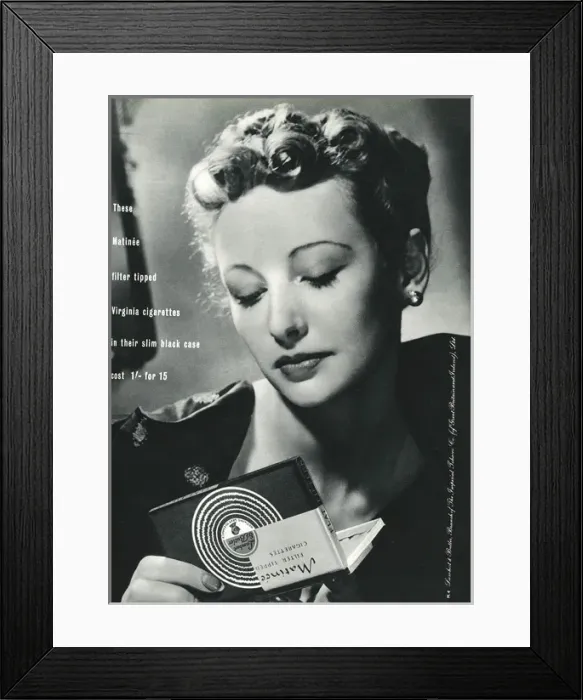 Framed Print : Advert for Matinee filter tipped cigarettes 1939