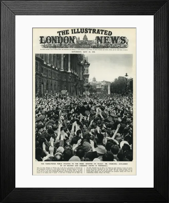 Framed Print : VE Day celebrations: crowd greets Churchill at Whitehall Framed Print : VE Day celebrations: crowd greets Churchill at Whitehall